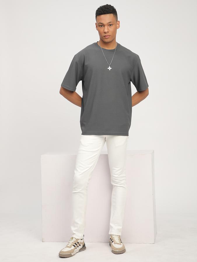Men Polyester Regular Fit Crew Neck Textured T-shirt