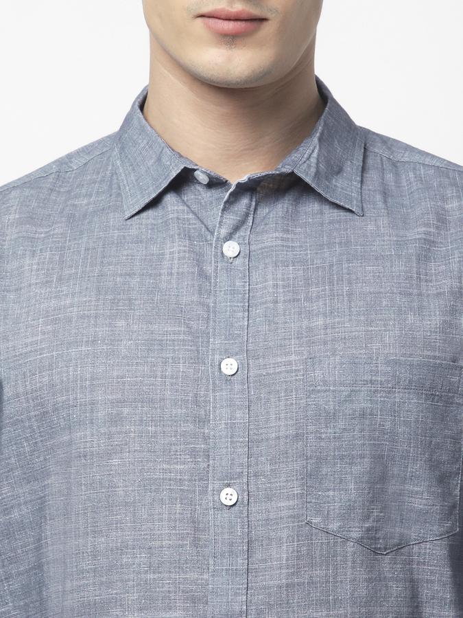 Men Cotton Regular Fit Point Collar Solid Shirt