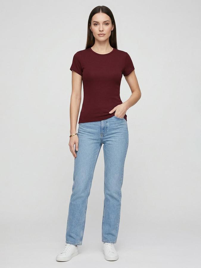 R&B Maroon Solid Women Fitted Top 