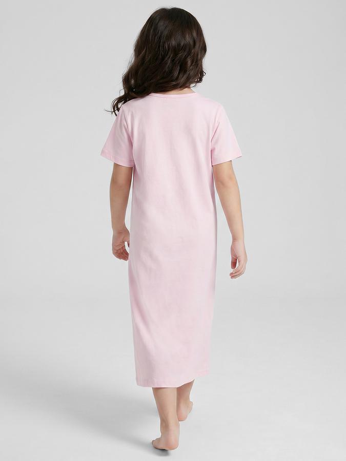 R&B Pink Printed Short Sleeves Round Neck Maxi Girls T-shirt Nightdress