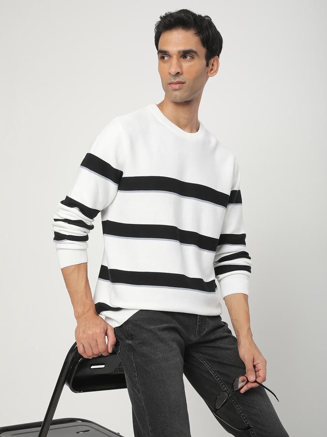 Men Cotton Regular Fit Crew Neck Striped Sweater