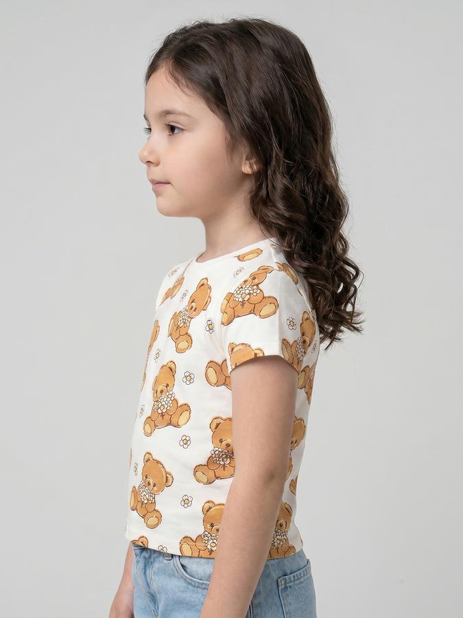 R&B Beige Graphic Print Girls Round Neck Regular Fit Short Sleeves T-Shirt 