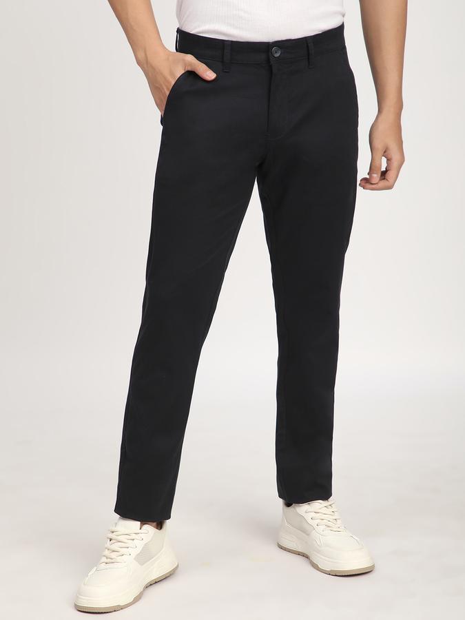Men Cotton Skinny Fit Flat Front Solid Trousers