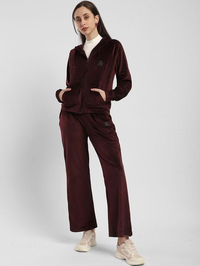 R&B Women Maroon Solid Relaxed Fit Trousers