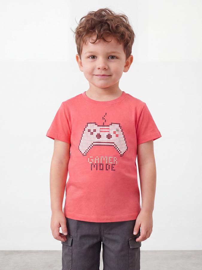 R&B Boys Orange Short sleeve Round Neck Game On Typography Graphics Bold Graphic Pure Cotton T-Shirt