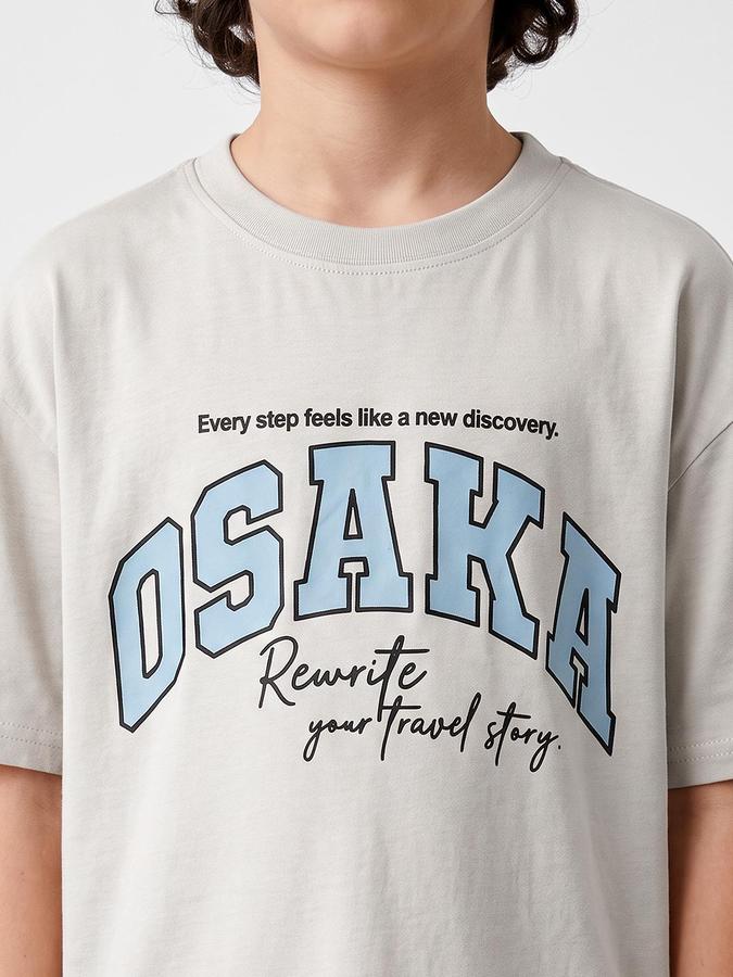 R&B Boys Grey Short sleeve Round Neck Vacay Edit City Graphics Bold Graphic Pure Cotton T-Shirt
