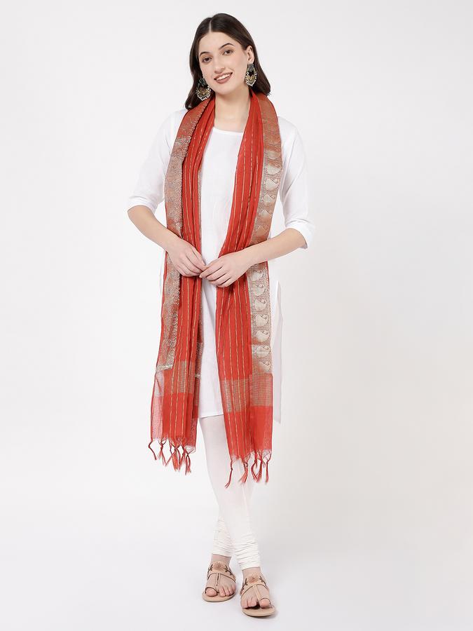 R&B Women's Red Striped Dupatta