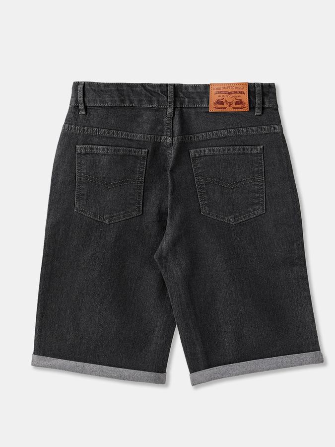 Boys Denim Relaxed Fit Button Closure Cuffed Hem Shorts