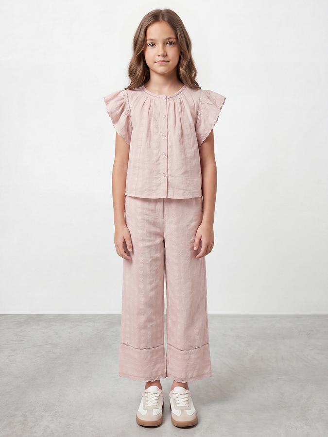 R&B Girls Pink Striped Polyester Half Sleeve Co-ord Set