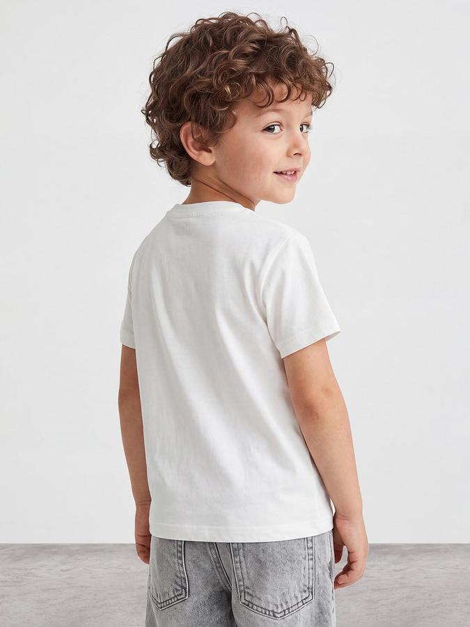R&B Boys Ivory Typography Printed  Short Sleeves Pure Cotton T-shirt