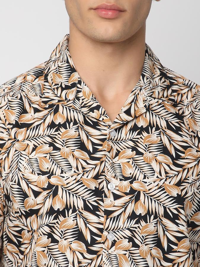Men Cotton Slim Fit Cuban Collar Printed Shirt