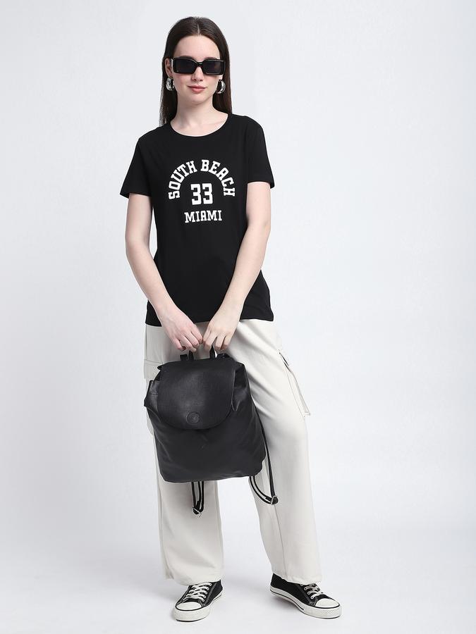 Women Cotton Regular Fit Crew Neck Slogan T-shirt