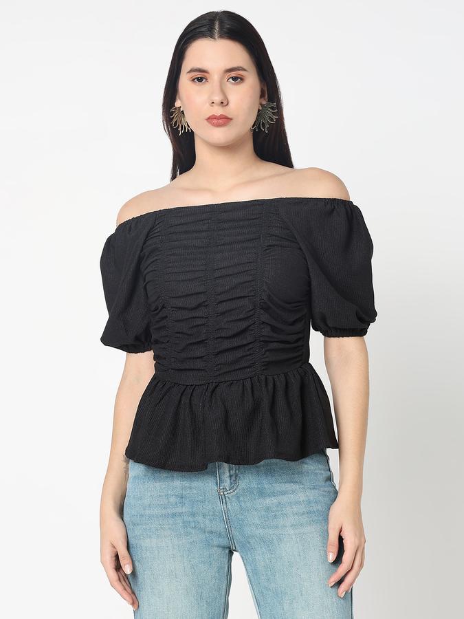 Women Polyster Peplum Off Shoulder Ruched Top