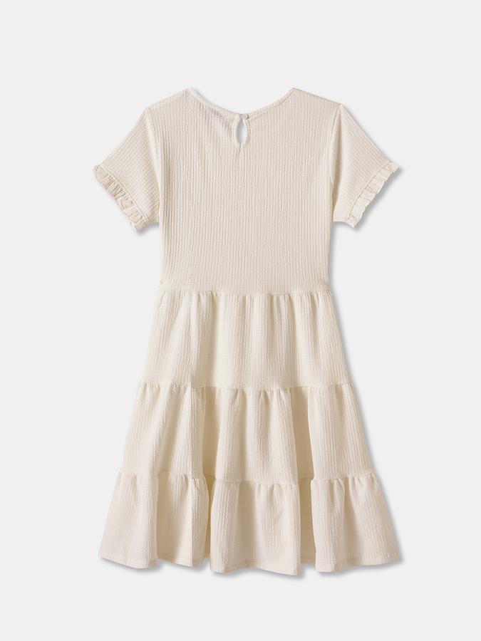 Girls Polyester A-Line Round Neck Tiered Dress