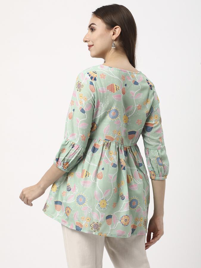 Women Polyester Relaxed Fit V-Neck Printed Ethnic Top