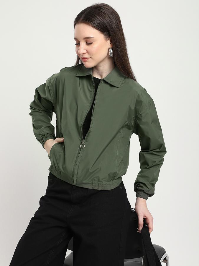 R&B Women Olive Solid Lightweight Jacket