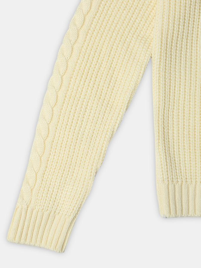 Boys Cotton Regular Fit Zip Neck Cable Knit Sweatshirt