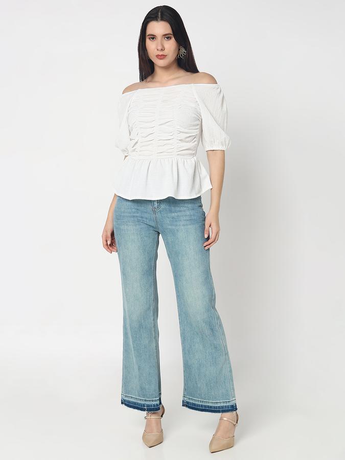 Women Polyster Peplum Off Shoulder Ruched Top