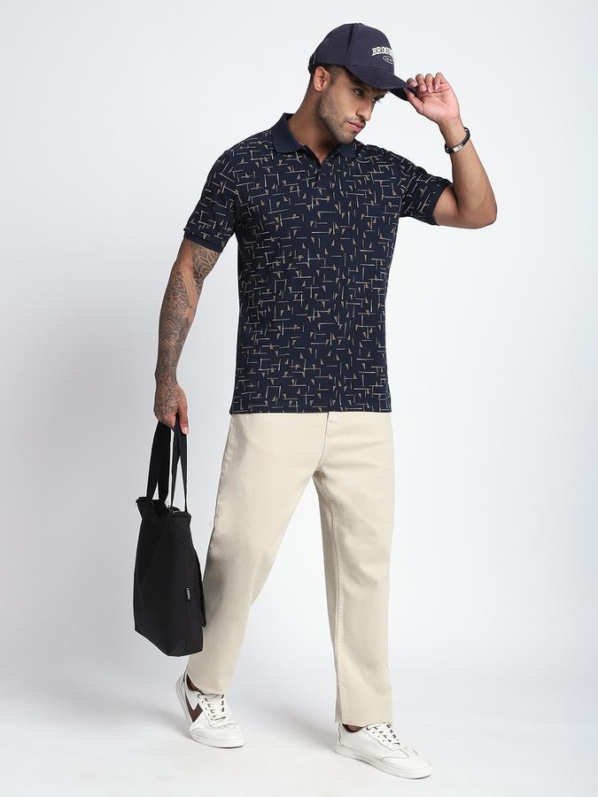 Men Cotton Regular Fit Polo Neck Graphic T-shirt