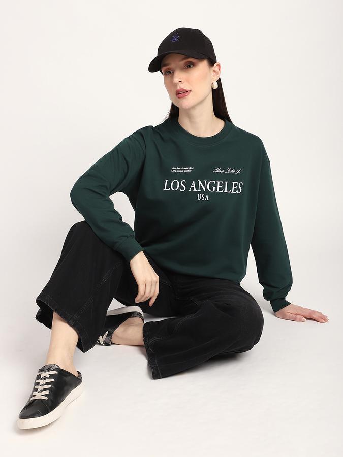 Women Cotton Regular Fit Round Neck Graphic Sweatshirt