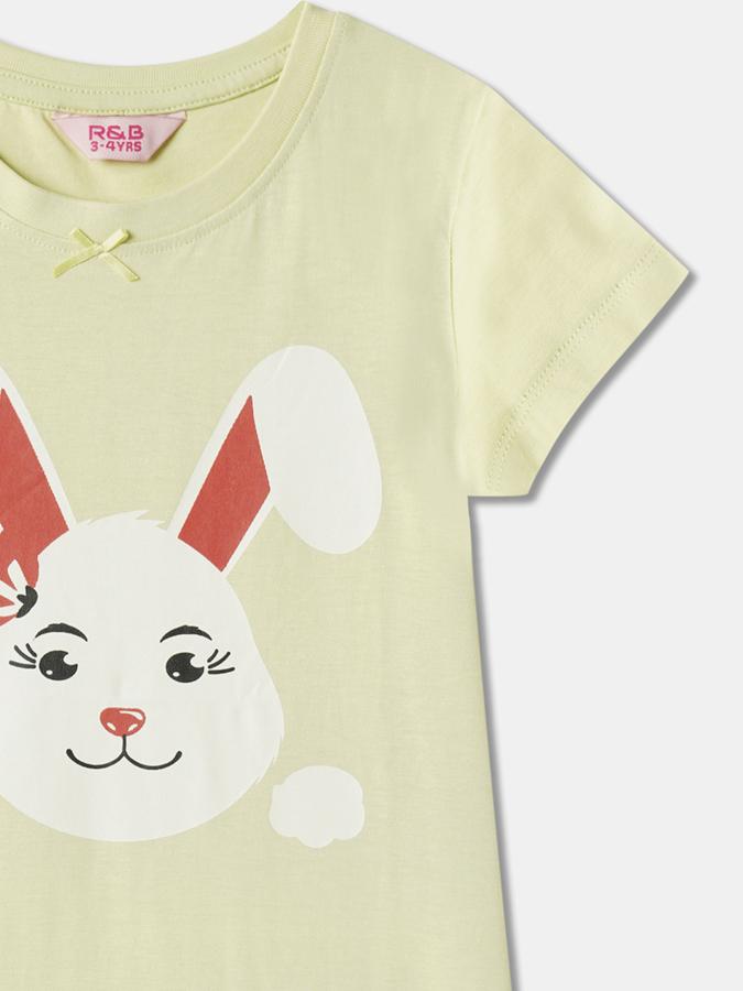 Girls Cotton Graphic Print Round Neck Short Sleeves Sleepwear Set