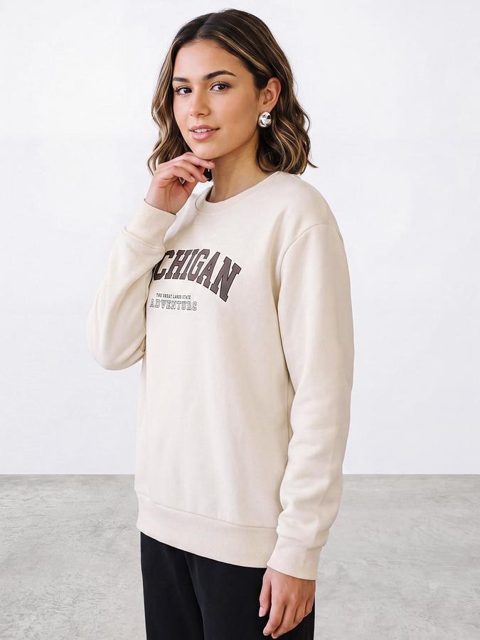 R&B Women Frappe Varsity Typography Round Neck Long Sleeves Relaxed Fit Sweatshirt
