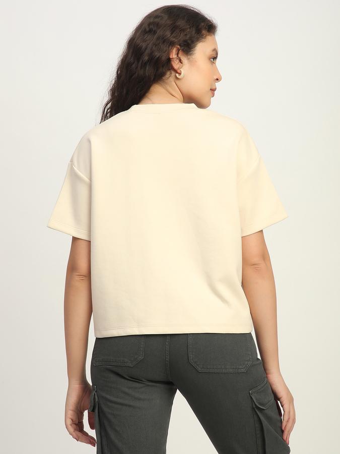 Women Poly Blend Relaxed Fit Crew Neck Graphic Top