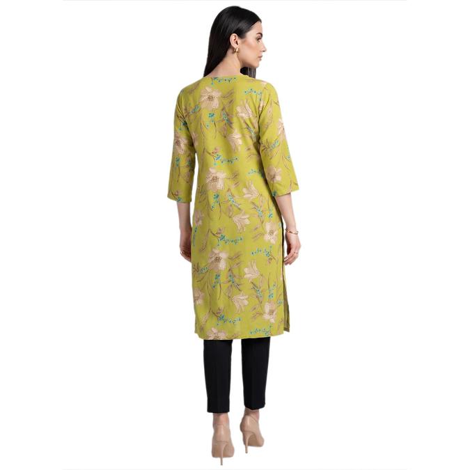 R&B Yellow Women V-Neck Three-Quarter Sleeves Kurta 