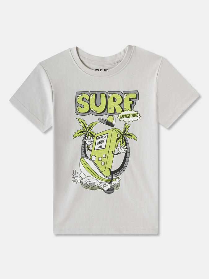 R&B Boys' Grey Printed T-Shirt
