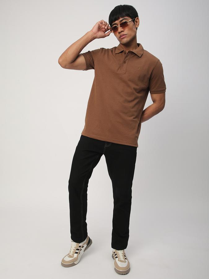 Men Cotton Blend Regular Fit Polo Neck Solid T-shirt
