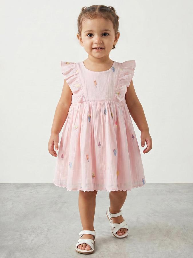 R&B Pink Cotton Printed Girls Dresses