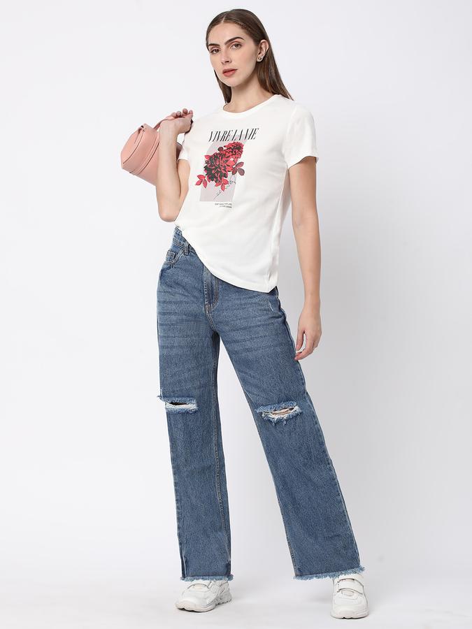 Women Cotton Relaxed Fit Round Neck Graphic T-shirt
