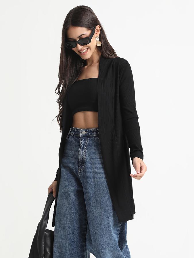 R&B Women Black Solid Longline Blazer