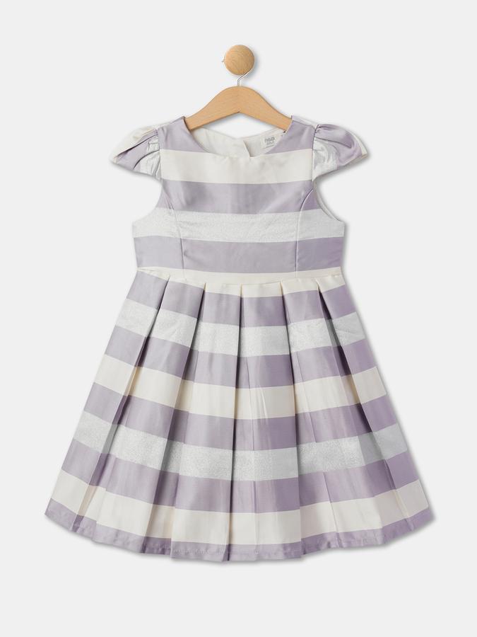 R&B Striped Fit &amp; Flare Dress with Bow Accent