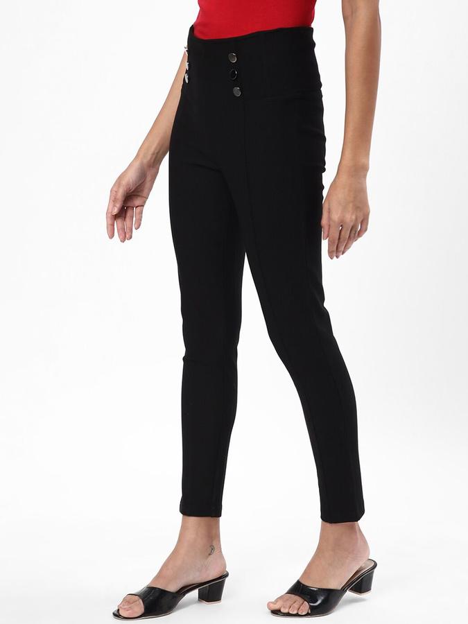 R&B Women Black Solid Regular Fit Trousers