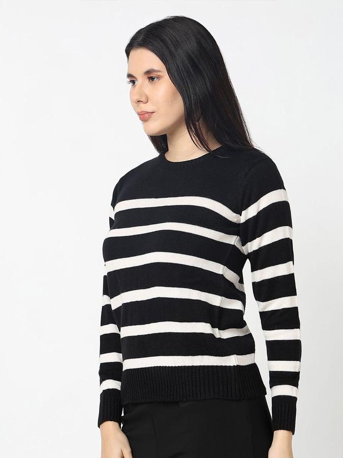 R&B Women Black Turtle Neck Striped Long Sleeves Sweater