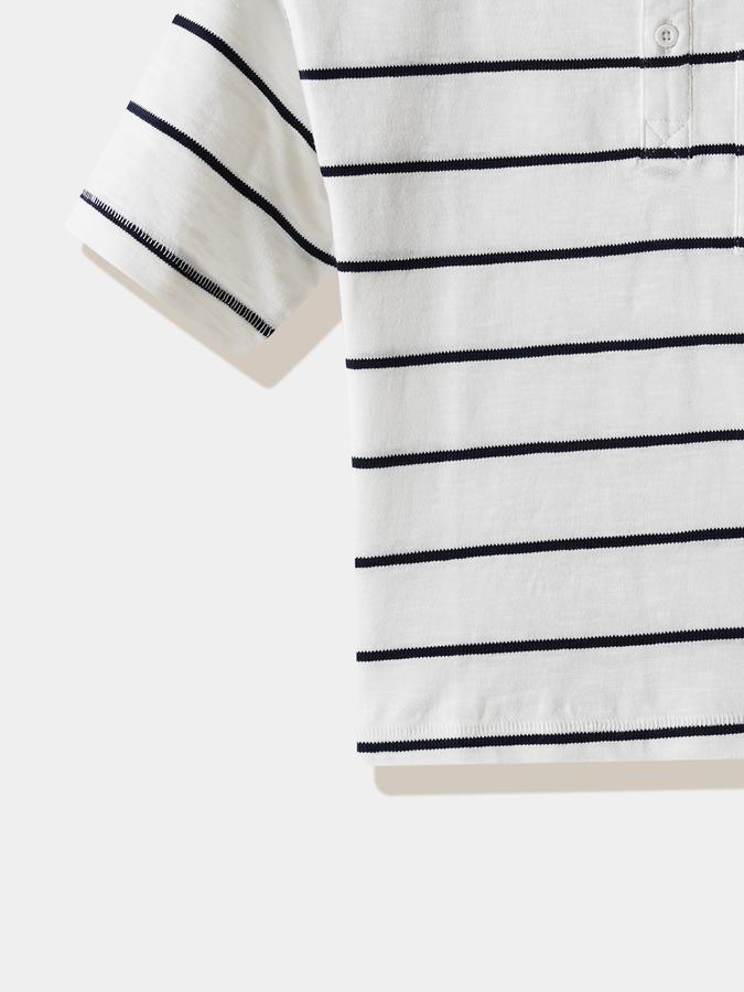 Boys Cotton Regular Fit Henley Striped T-shirt