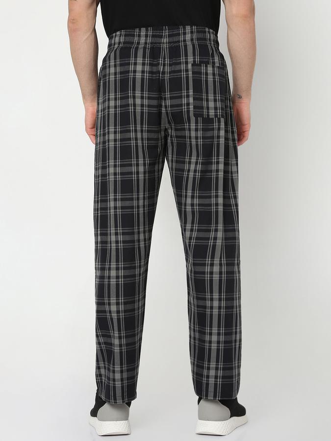 Men Checked Straight Track Pants with Drawstring Waist image number 3