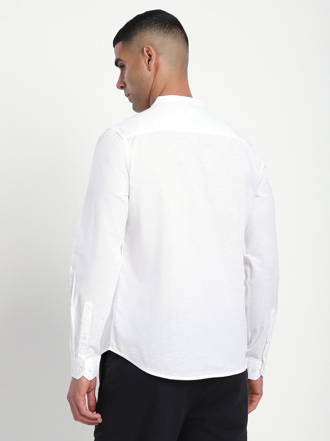 Men Cotton Slim Fit Mandarin Collar Solid Shirt