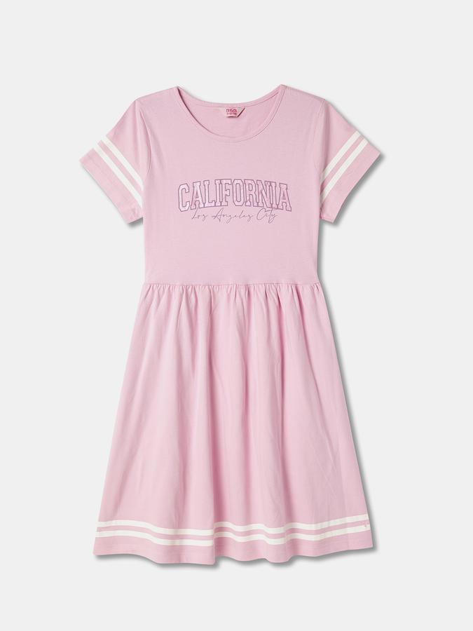 Girls Cotton A-Line Round Neck Printed Dress