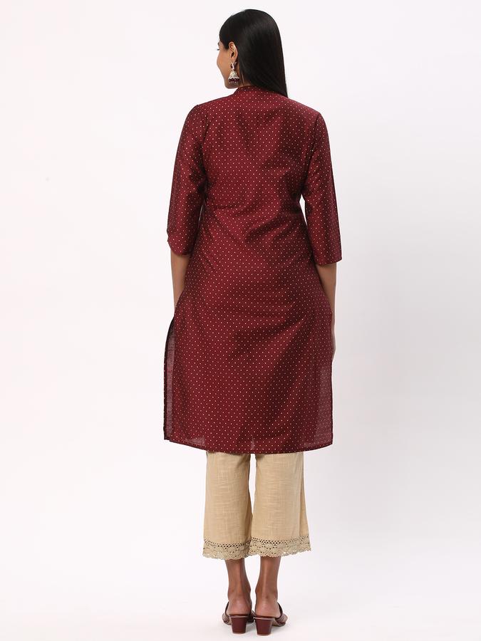 Women Poly Blend Regular Fit Mandarin Collar Embroidered Kurta
