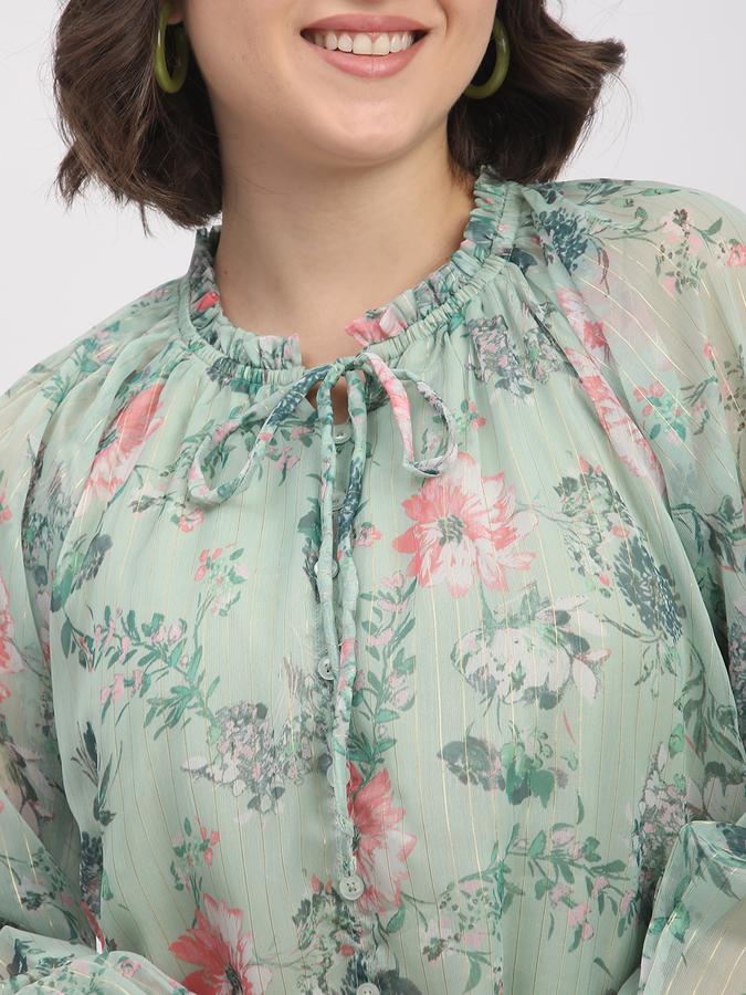 Women Polyester Relaxed Fit Tie-Neck Ruffled Top