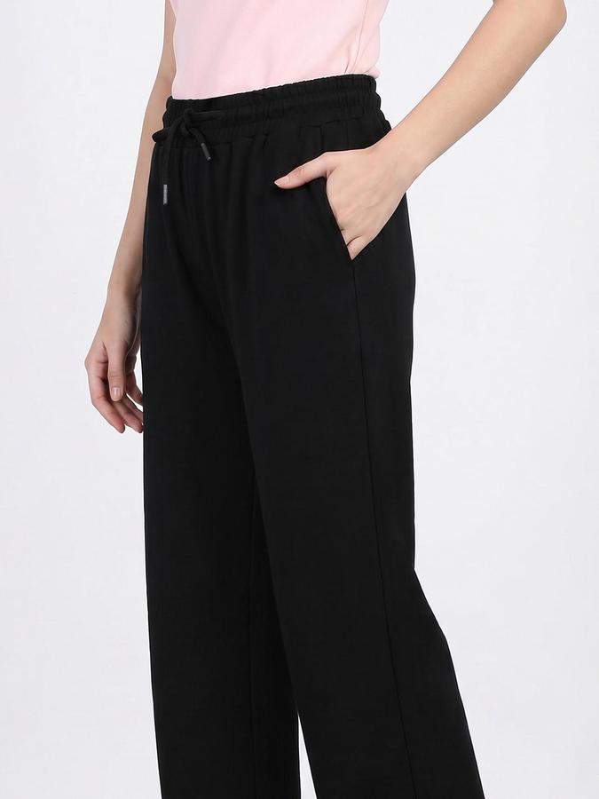 R&B Women Black Pure Cotton Wide Leg Trackpant 