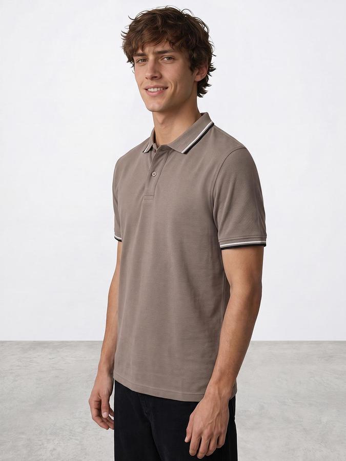 R&B Men Frappe Textured Short Sleeves Polo Collar T-Shirt