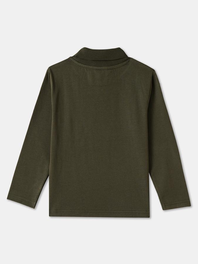 Boys Cotton Regular Fit Funnel Neck Solid T-shirt