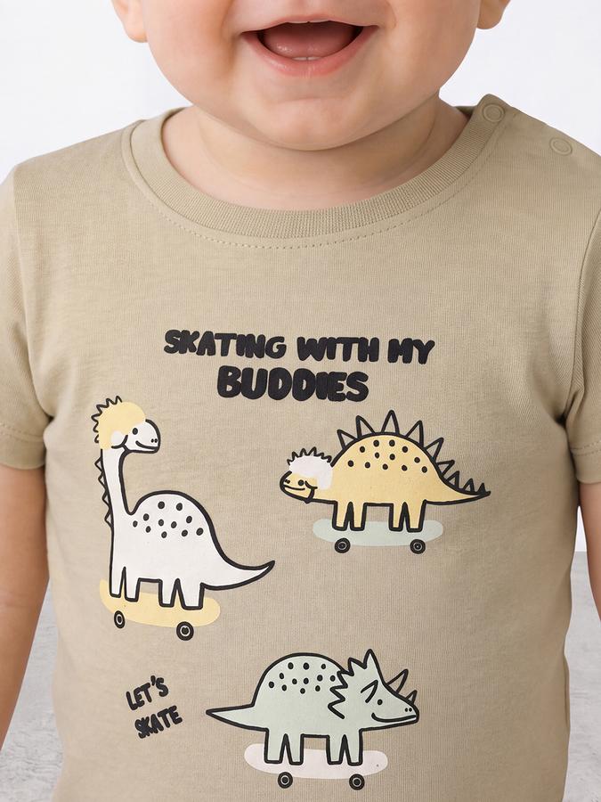 R&B Boys Khaki Graphic Printed  Short Sleeves Pure Cotton T-shirt
