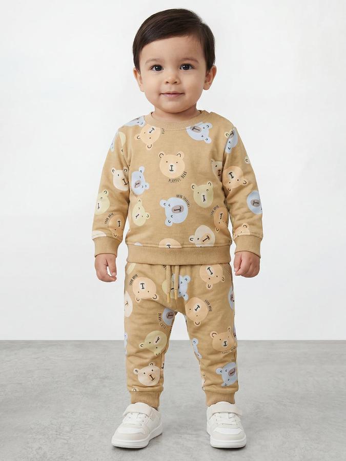 R&B Boys Beige Printed Long Sleeves Round Neck Sweatshirt& Joggers Set 