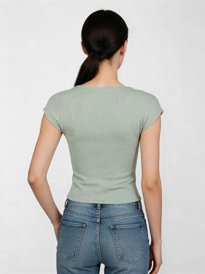R&B Green Solid Women Fitted Top 