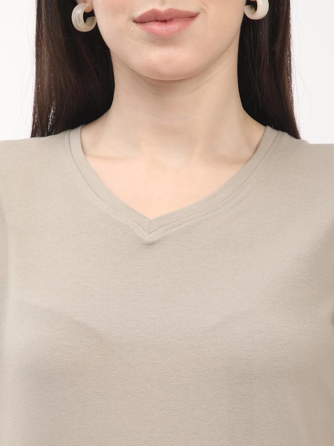 Women Cotton Regular Fit V-Neck Solid T-shirt