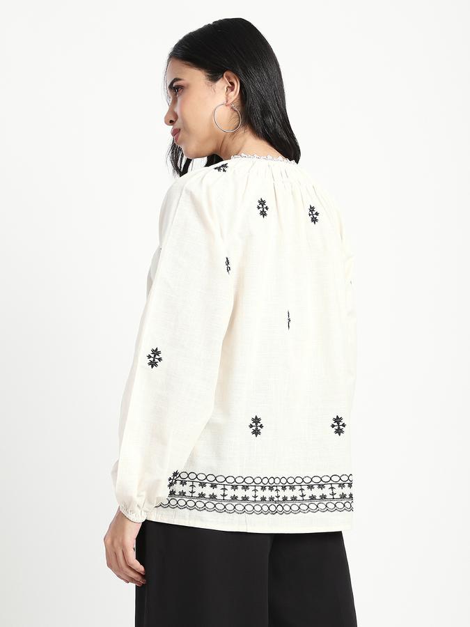 R&B Women Off White Embroidered Peasant Top